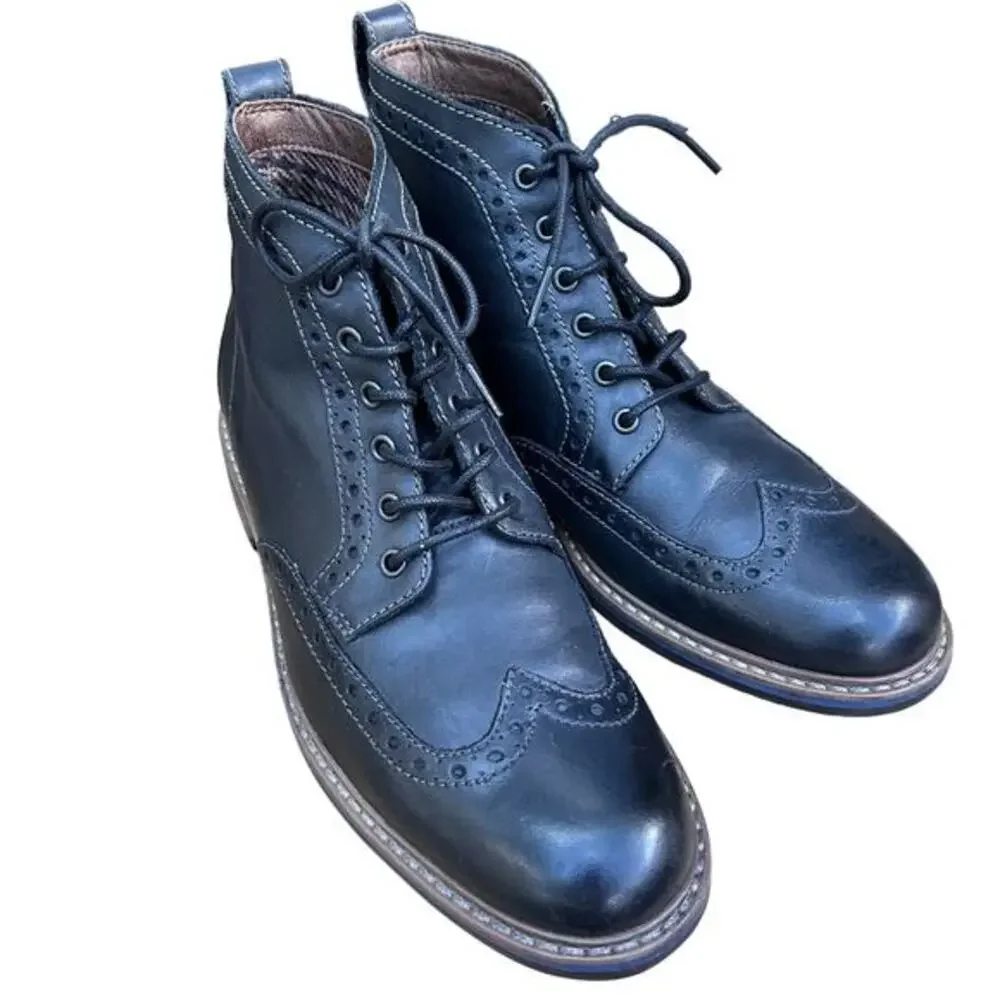 Bostonian men's boots size 7.5 oxford brogues black leather academia preppy grip